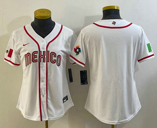 Women's Mexico Baseball Blank 2023 White World Classic Stitched Jersey 04