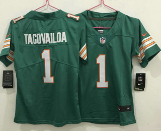 Women's Miami Dolphins #1 Tua Tagovailoa Green 2020 Color Rush Stitched NFL Nike Limited Jersey