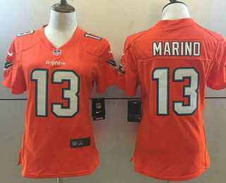 Women's Miami Dolphins #13 Dan Marino Retired Orange Stitched NFL Nike Game Jersey