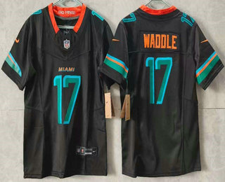 Women's Miami Dolphins #17 Jaylen Waddle Limited Black Rivalries FUSE Vapor Stitched Jersey