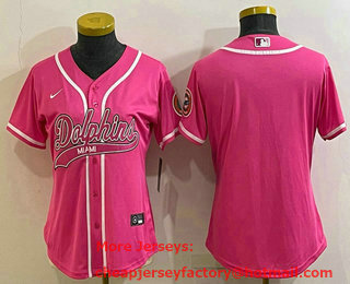 Women's Miami Dolphins Blank Pink With Patch Cool Base Stitched Baseball Jersey