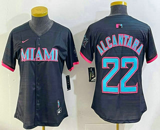 Women's Miami Marlins #22 Sandy Alcantara Black 2025 City Connect Limited Jersey