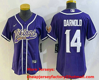 Women's Minnesota Vikings #14 Sam Darnold Purple With Patch Cool Base Stitched Baseball Jersey