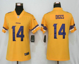 Women's Minnesota Vikings #14 Stefon Diggs Gold 2019 Inverted Legend Stitched NFL Nike Limited Jersey
