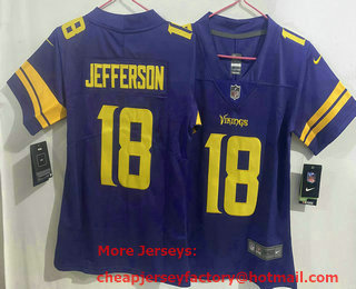 Women's Minnesota Vikings #18 Justin Jefferson Purple 2018 Color Rush Stitched NFL Nike Limited Jersey