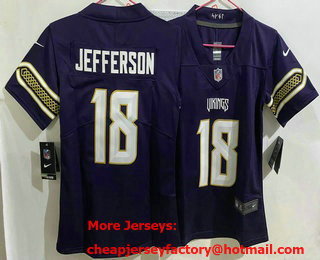 Women's Minnesota Vikings #18 Justin Jefferson Purple 2026 Vapor Rivalries Collection Limited Stitched Jersey
