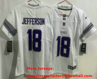 Women's Minnesota Vikings #18 Justin Jefferson White Alternate Vapor Limited Stitched Jersey