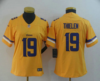 Women's Minnesota Vikings #19 Adam Thielen Gold 2019 Inverted Legend Stitched NFL Nike Limited Jersey