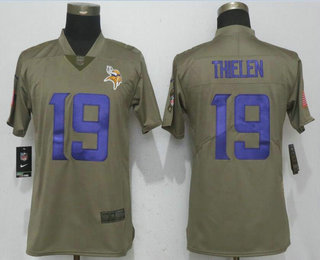Women's Minnesota Vikings #19 Adam Thielen Olive 2017 Salute To Service Stitched NFL Nike Limited Jersey