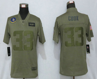 Women's Minnesota Vikings #33 Dalvin Cook NEW Olive 2019 Salute To Service Stitched NFL Nike Limited Jersey