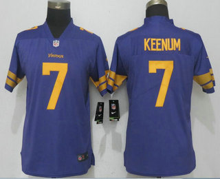 Women's Minnesota Vikings #7 Case Keenum Purple 2016 Color Rush Stitched NFL Nike Limited Jersey