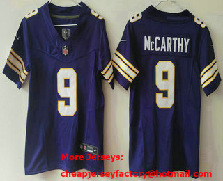 Women's Minnesota Vikings #9 JJ McCarthy Limited Purple Classic FUSE Vapor Jersey