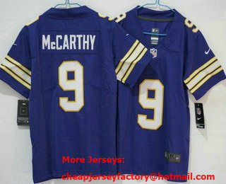 Women's Minnesota Vikings #9 JJ McCarthy Limited Purple Classic Vapor Jersey
