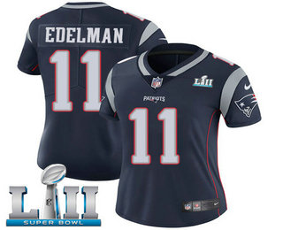 Women's New England Patriots #11 Julian Edelman Navy Blue 2018 Super Bowl LII Patch Vapor Untouchable Stitched NFL Nike Limited Jersey