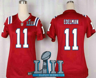 Women's New England Patriots #11 Julian Edelman Red Alternate 2018 Super Bowl LII Patch Stitched NFL Nike Game Jersey