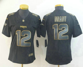 Women's New England Patriots #12 Tom Brady Black Gold 2019 Vapor Untouchable Stitched NFL Nike Limited Jersey