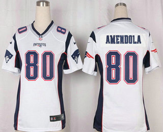 Women's New England Patriots #80 Danny Amendola NEW White Road Stitched NFL Nike Game Jersey