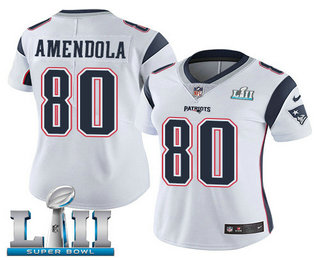 Women's New England Patriots #80 Danny Amendola White 2018 Super Bowl LII Patch Vapor Untouchable Stitched NFL Nike Limited Jersey