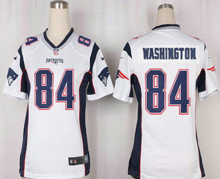 Women's New England Patriots #84 Joe Washington NEW White Road Stitched NFL Nike Game Jersey