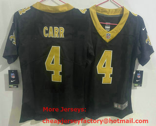 Women's New Orleans Saints #4 Derek Carr Black 2023 Vapor Untouchable Stitched Nike Limited Jersey