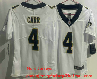 Women's New Orleans Saints #4 Derek Carr White 2023 Vapor Untouchable Stitched Nike Limited Jersey