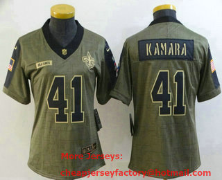 Women's New Orleans Saints #41 Alvin Kamara 2021 Olive Salute To Service Limited Stitched Jersey