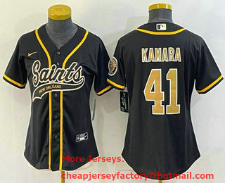 Women's New Orleans Saints #41 Alvin Kamara Black With Patch Cool Base Stitched Baseball Jersey
