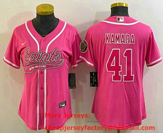 Women's New Orleans Saints #41 Alvin Kamara Pink With Patch Cool Base Stitched Baseball Jersey