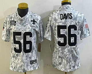 Women's New Orleans Saints #56 Demario Davis Arctic Camo 2024 FUSE Salute to Service Limited Stitched Jersey