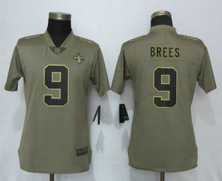 Women's New Orleans Saints #9 Drew Brees Olive 2017 Salute To Service Stitched NFL Nike Limited Jersey