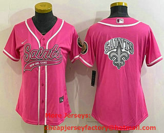 Women's New Orleans Saints Pink Team Big Logo With Patch Cool Base Stitched Baseball Jersey