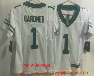 Women's New York Jets #1 Ahmad Sauce Gardner White Limited Stitched Throwback Jersey