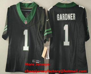 Women's New York Jets #1 Sauce Gardner Limited Black 2024 FUSE Vapor Jersey