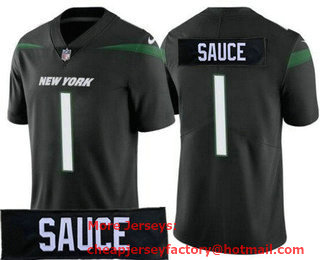 Women's New York Jets #1 Sauce Gardner Limited Black Nickname Vapor Jersey