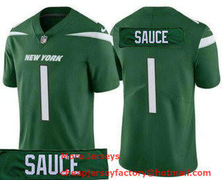 Women's New York Jets #1 Sauce Gardner Limited Green Nickname Vapor Jersey