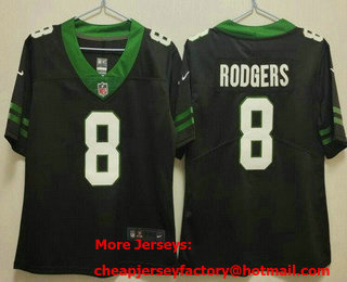Women's New York Jets #8 Aaron Rodgers Limited Black 2024 Vapor Jersey