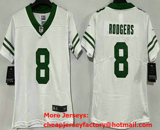 Women's New York Jets #8 Aaron Rodgers Limited White Vapor Jersey