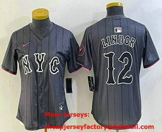 Women's New York Mets #12 Francisco Lindor Grey 2024 City Connect Cool Base Stitched Jersey