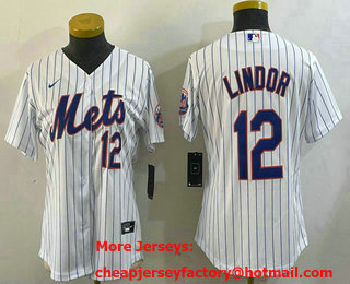 Women's New York Mets #12 Francisco Lindor Name White Stitched Cool Base Nike Jersey