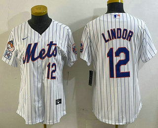 Women's New York Mets #12 Francisco Lindor Number White 2025 Spring Training Cool Base Stitched Jersey