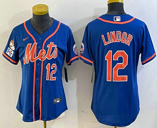Women's New York Mets #12 Francisco Lindor Royal Number 2025 Spring Training Cool Base Stitched Jersey