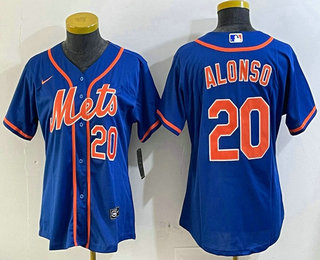 Women's New York Mets #20 Pete Alonso Number Blue Stitched Cool Base Nike Jersey