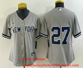 Women's New York Yankees #27 Giancarlo Stanton Grey No Name Stitched Cool Base Jersey