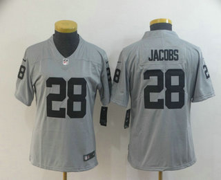 Women's Oakland Raiders #28 Josh Jacobs Grey 2019 Inverted Legend Stitched NFL Nike Limited Jersey