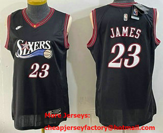 Women's Philadelphia 76ers #23 LeBron James Black 2026 Classic Edition Stitched Jersey
