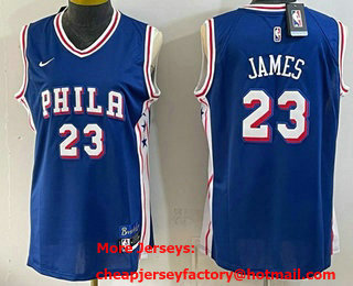 Women's Philadelphia 76ers #23 LeBron James Blue 2026 Icon Edition Stitched Jersey