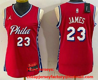 Women's Philadelphia 76ers #23 LeBron James Red 2026 Statement Edition Stitched Jersey