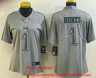 Women's Philadelphia Eagles #1 Jalen Hurts Gray Atmosphere Fashion Stitched Jersey