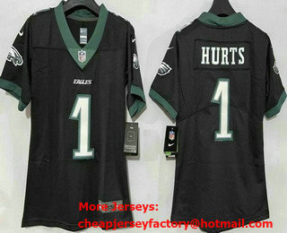Women's Philadelphia Eagles #1 Jalen Hurts Limited Black Vapor Jersey