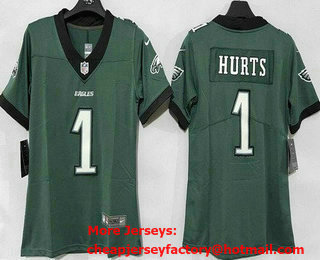 Women's Philadelphia Eagles #1 Jalen Hurts Limited Midnight Green Vapor Jersey